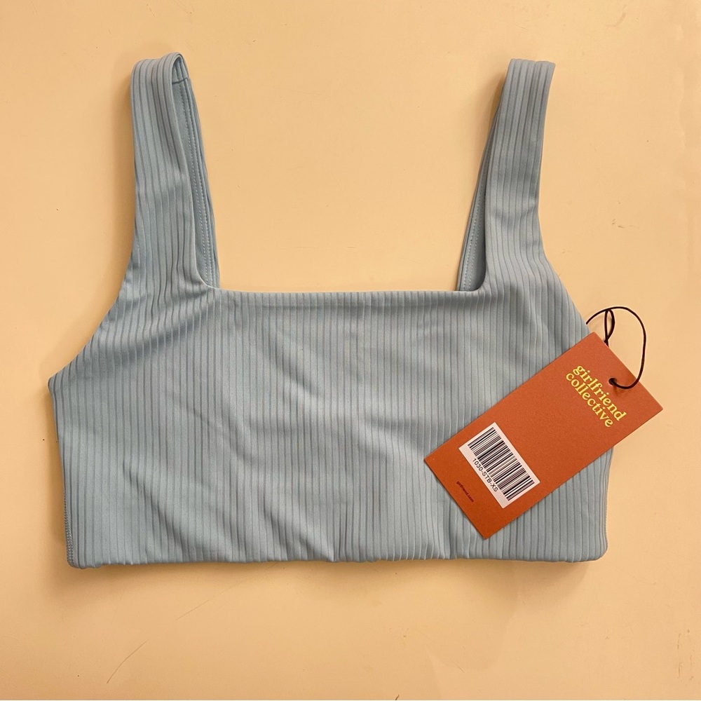 Girlfriend Collective Mist Blue RIB Tommy Cropped Sports Bra XS NWT